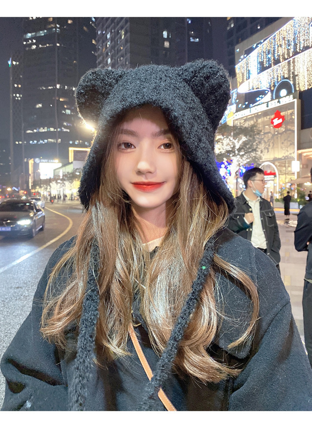 くま耳つきニット帽 ストラップ付_060679