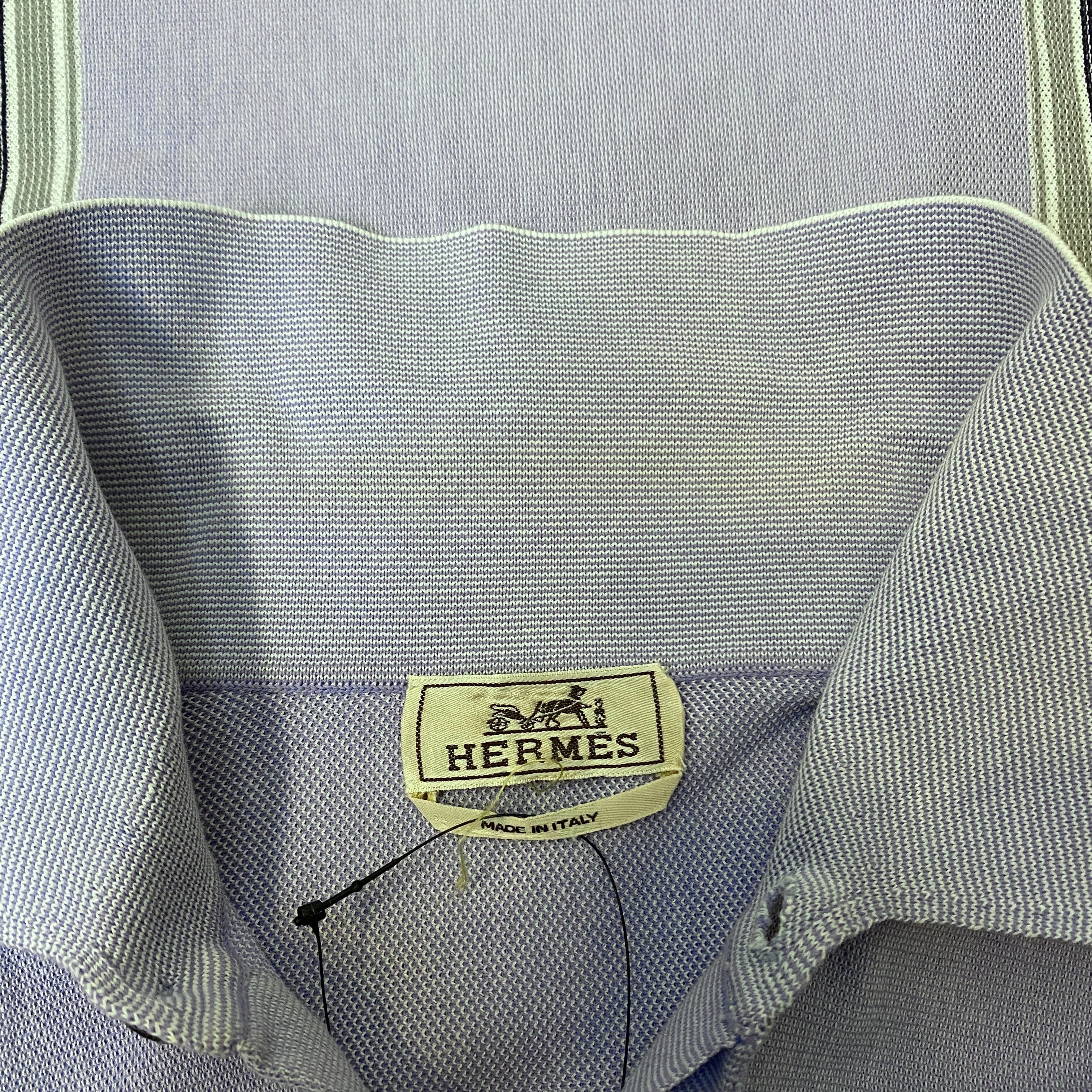 HERMES moss stitch lavender color stripe pattern polo shirt | NOIR 