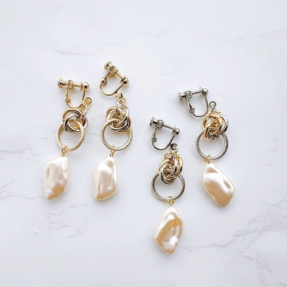 アレンジリング×変形パールイヤリング・ピアス
