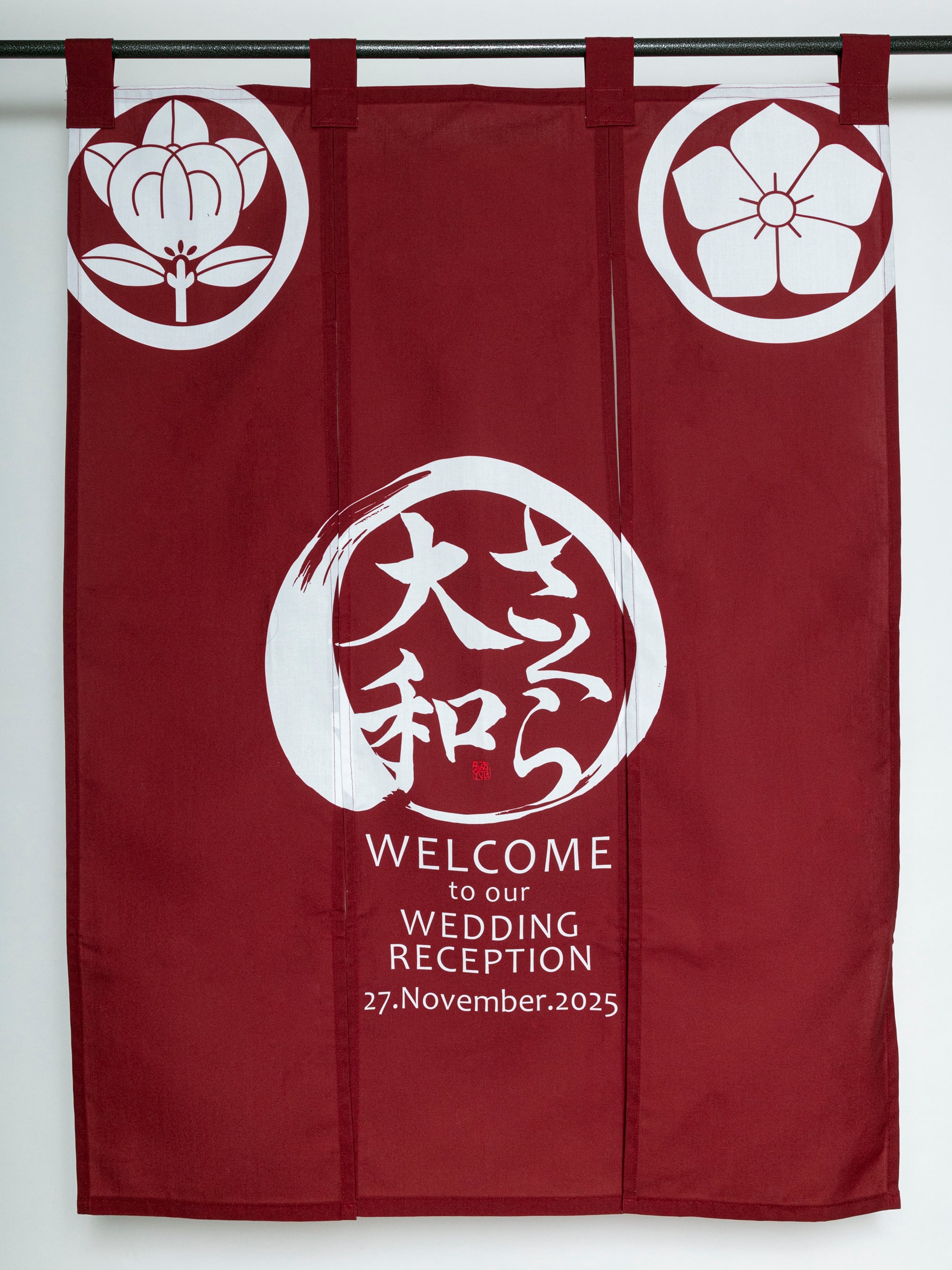 ウェルカムのれん『家紋』えんじ | 鬼丸工房（株式会社鬼丸）