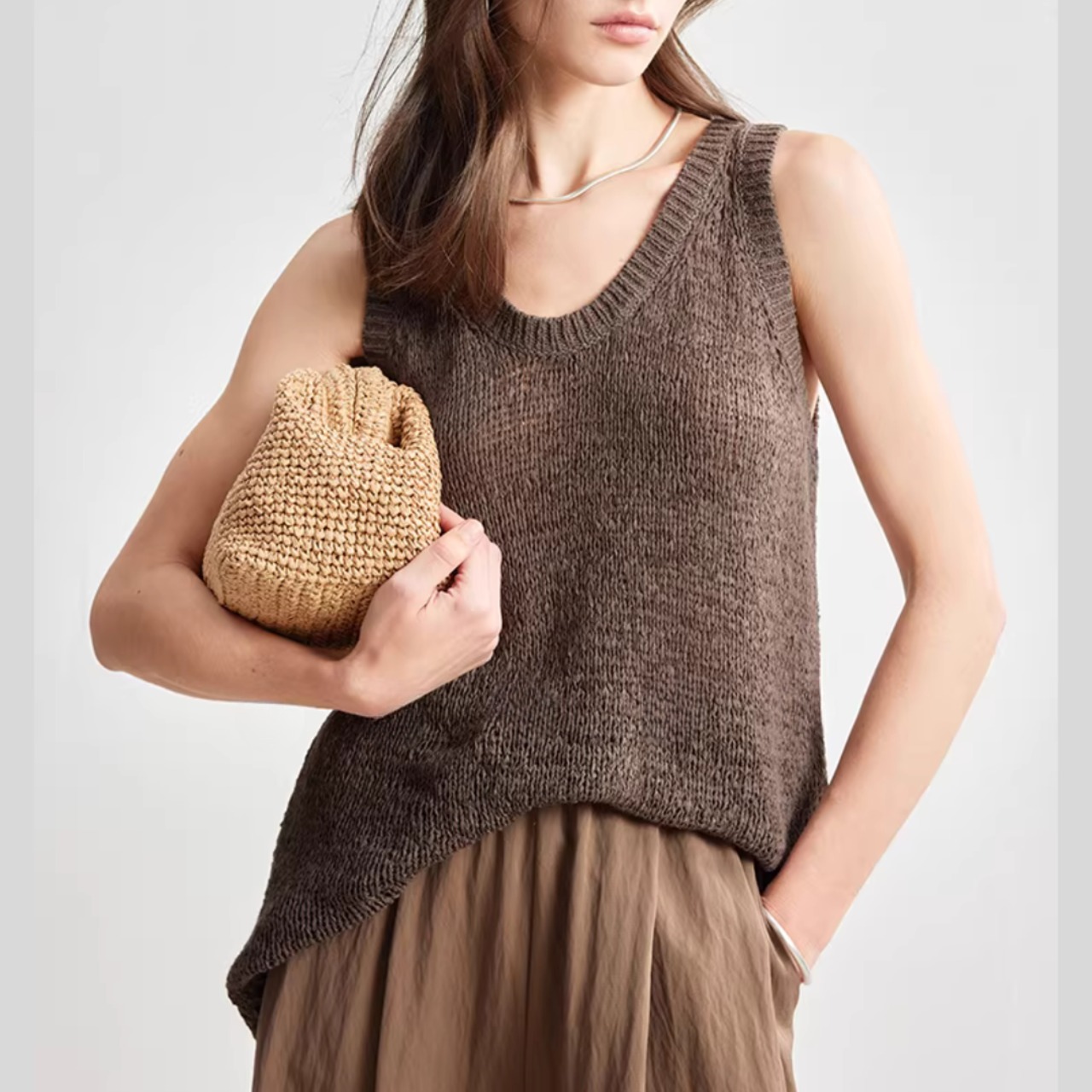 透かし編み サマーニット タンクトップ Uネック  00178・画像9