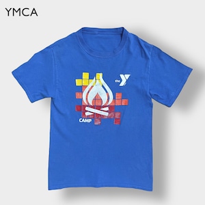 【YMCA】プリント Tシャツ バックプリント CAMP 焚き火 キャンプ S相当 半袖 夏物 US古着