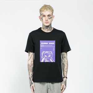SALE【HIPANDA ハイパンダ】メンズ Tシャツ SALE MEN'S ASTRONAUT PURPLE PRINT SHORT SLEEVED T-SHIRT / BLACK