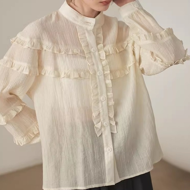 high neck frill blouse ＜t1623＞