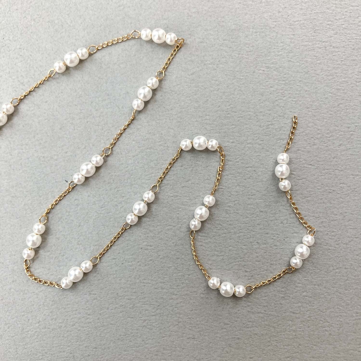 957 ⟡お1人2点まで・コメント制です⟡ハートパールチェーンリボン 910円 再入荷〉ミニパール3連デザインチェーン（10cm〜） | Dua-アクセサリー