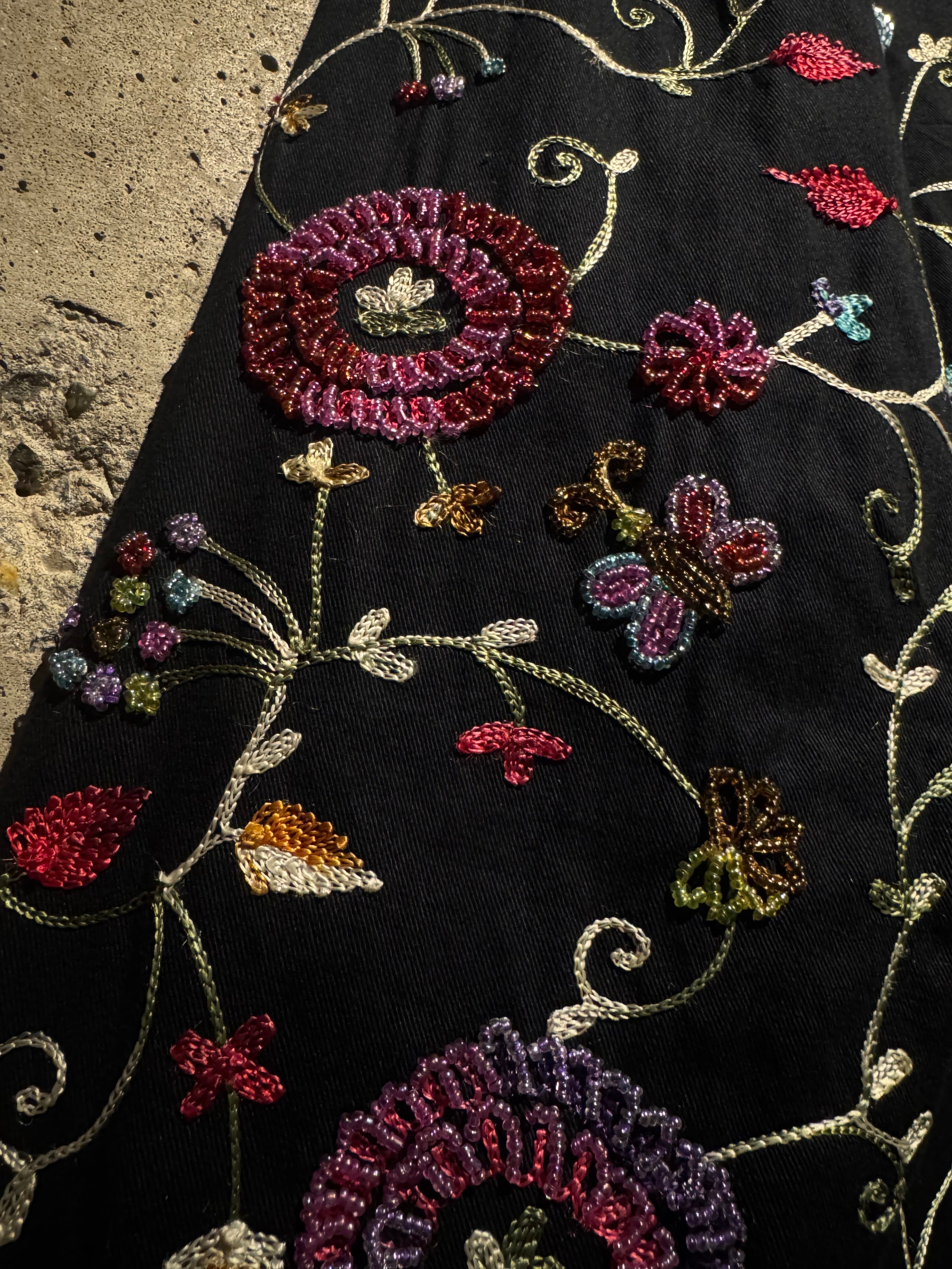 Caka】Bijou × Chain Stitch Flower Pattern Vintage Cotton Jacket