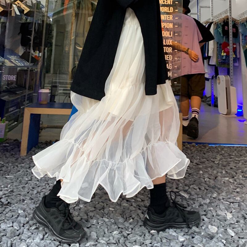 スカート サマー薄手ソリッド カラーハイウェストウェスト 夏物 ソリッドカラー 萌量不足3208600289