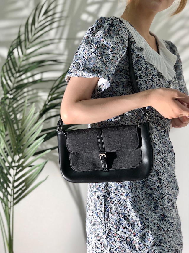 CELINE セリーヌ Cマカダム フロントベルト ジャガード×レザー ホーボー ショルダーバッグ ブラック オールドセリーヌ ヴィンテージ vintage t6b3be