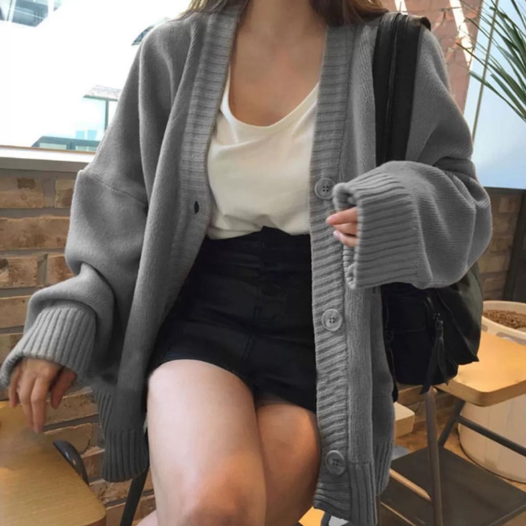 韓国 メンズ Vネック ニット セーター オーバーサイズ 学生 ベージュ