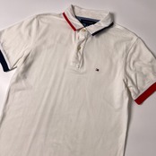 TOMMY HILFIGER トミーヒルフィガー デザイン 半袖ポロシャツ M/ホワイト/鹿の子