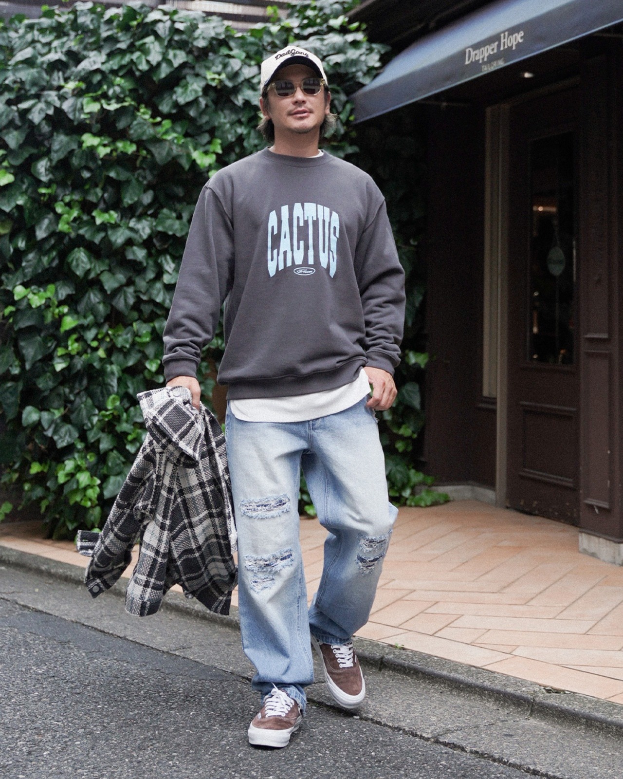 【#Re:room】CACTUS VINTAGE CRACK PRINT SWEAT TRAINER［REC867］