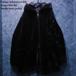【doppio】vintage nylon reversible design faux fur hoodie loose jacket