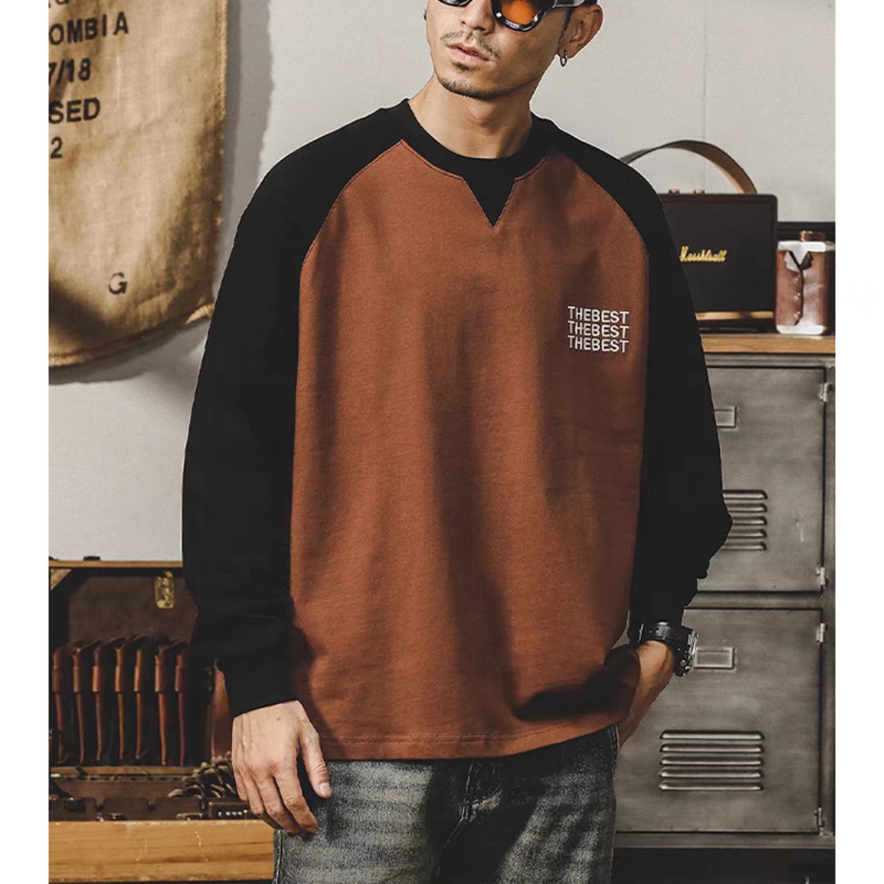 Bicolor crew neck long t-shirt 0216 - 1