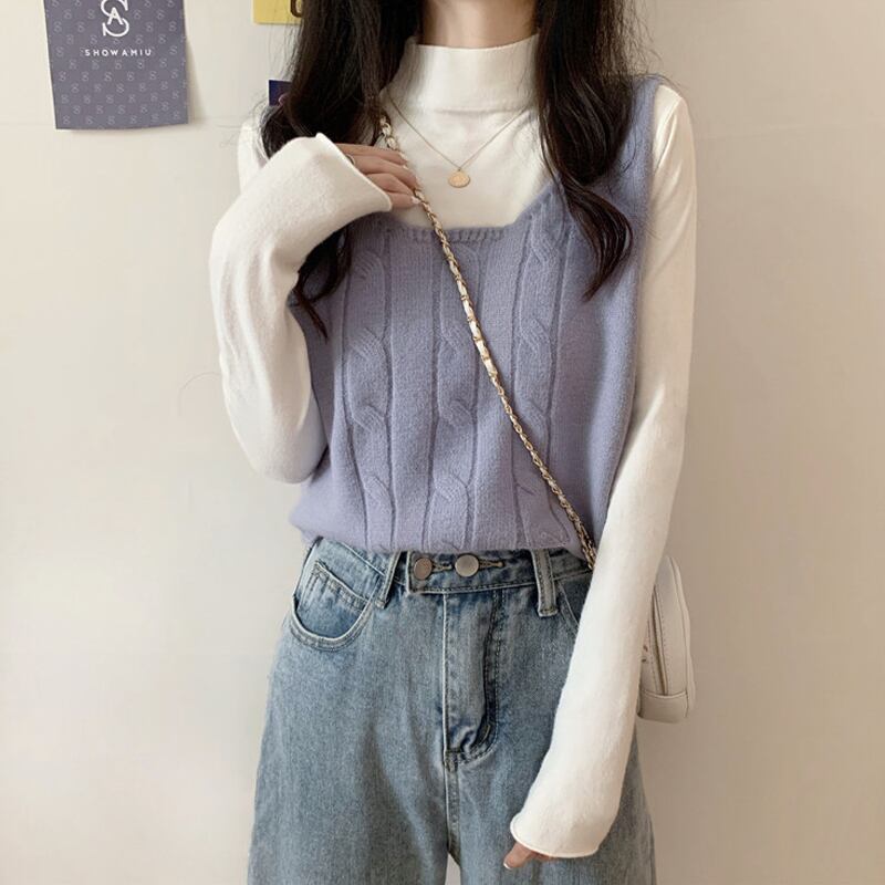 オータムウィンターレッドノースリーブニットトップス 秋物 冬物 試着室85531091590