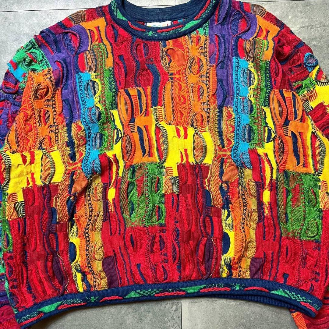 90's Coogi Mercerized Cotton 3D Pattern Sweater In Multi / 90s オーストラリア製  クージー 3Dニット L 3Dセーター コットンセーター コットンニット ストリート ビギ― Biggie ヒップホップ