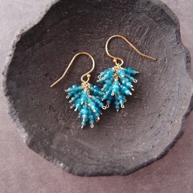 【K14gf】Blue Green Jade × Apatite Earrings／ブルーグリーンジェード×アパタイト フリンジピアス