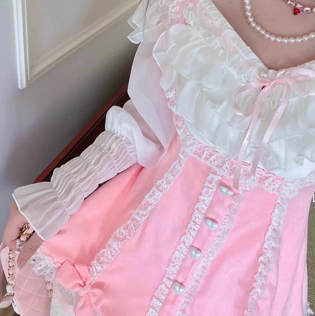 ブラウス ピンク 白 トップス オフショルダー ガーリー 姫 ロリータ