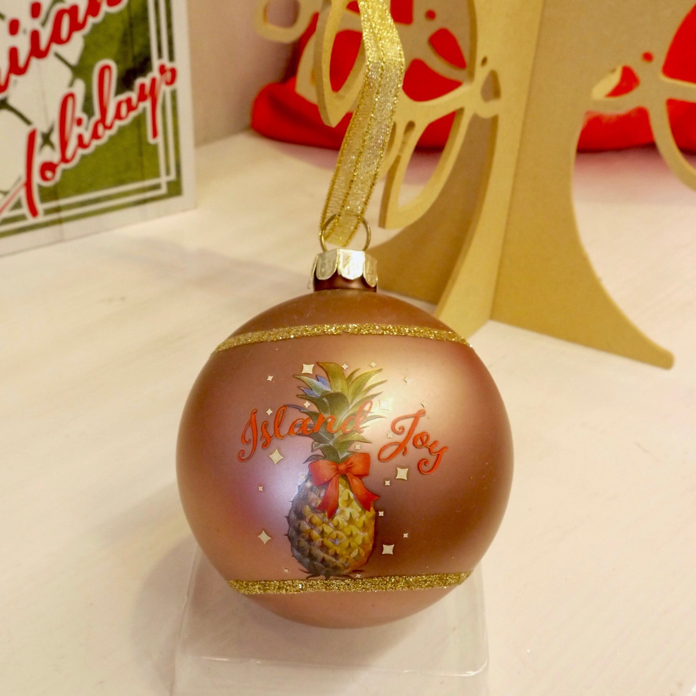 ★ハワイ直輸入★ ハワイ グリッターグラス オーナメント/クリスマス ボール クリスマス飾り★< くすみピンク アイランド ジョイ>