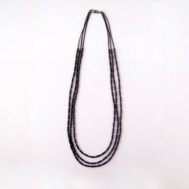期間限定【予約品】Black Onyx Long Necklace/ブラックオニキス 3連ロングネックレス(Tube Shape)