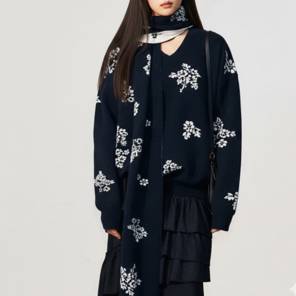Floral Knit & Scarf Set ch0201