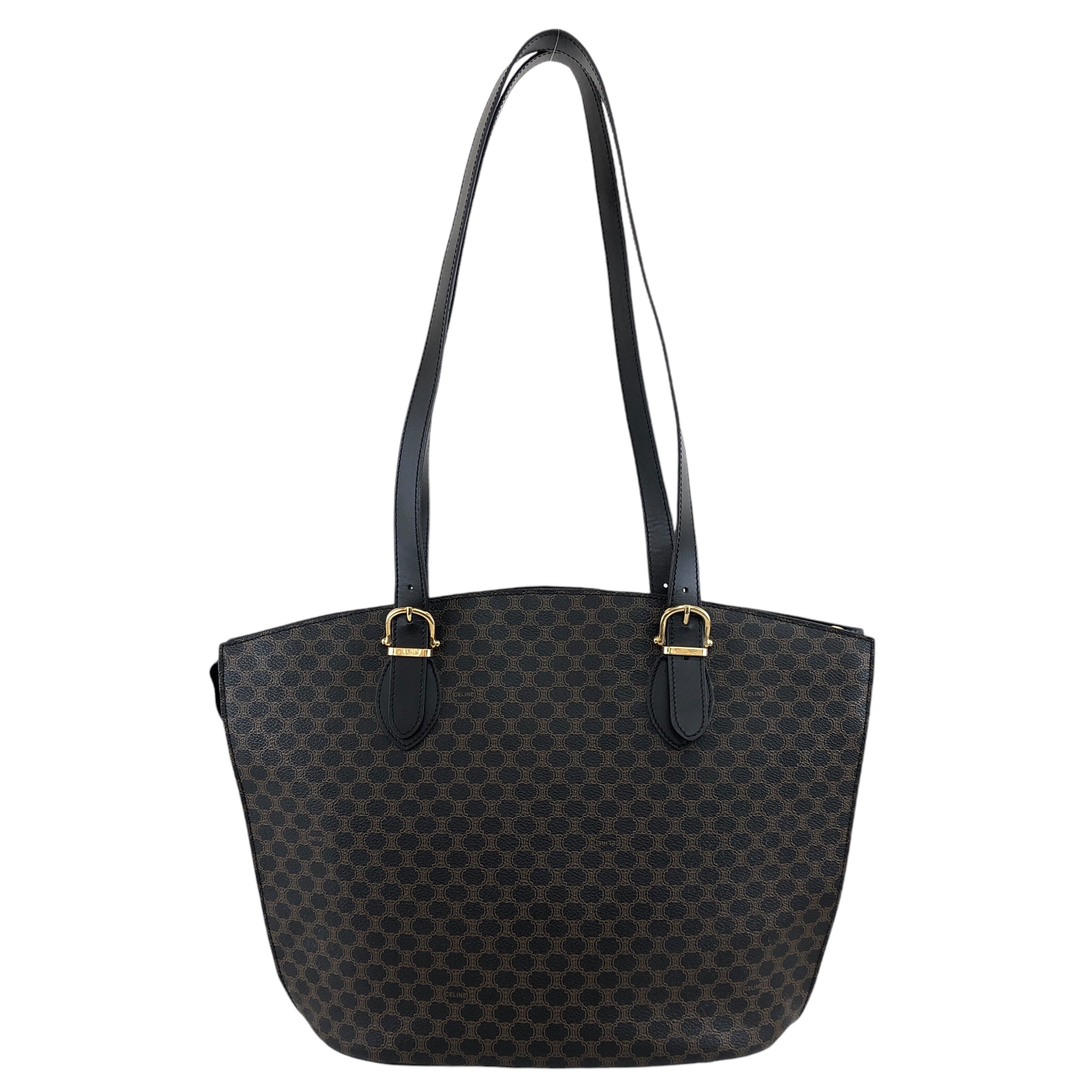 セリーヌ トートバッグ 黒マカダム レザー PVC 肩掛け CELINE セリーヌ 
