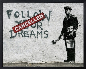 Banksy インテリアアート Follow Your Dreams 幅53×高さ43×厚さ3.2cm フレーム付き