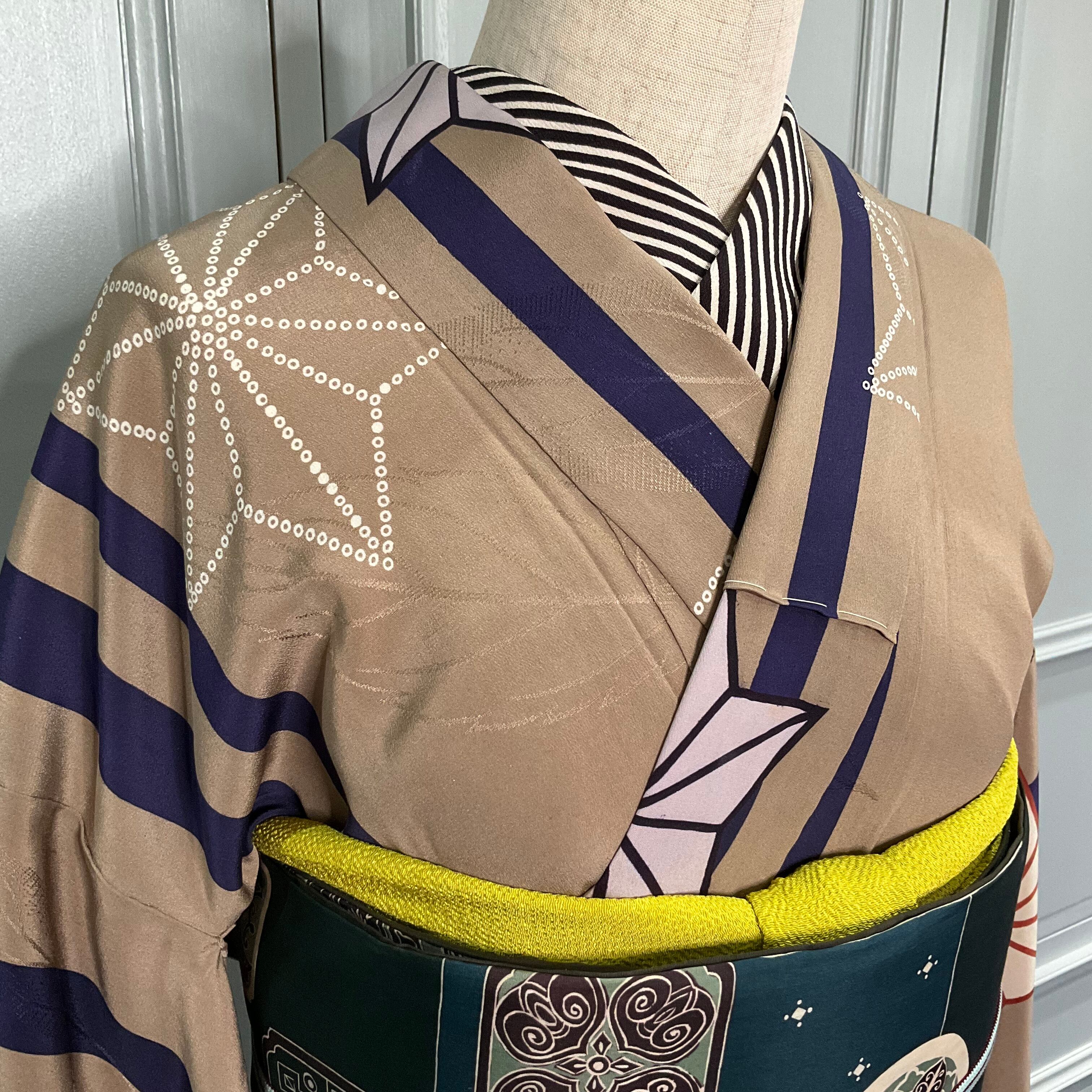 風ぐるまと麻の葉*散歩着 縞 ストライプ 菊 花 風車 ベージュ 風ぐるまと麻の葉*散歩着 縞 ストライプ 菊 花 風車 ベージュ