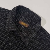 90s ARAMIS アラミス 総柄 長袖シャツ M/ブラック×ブルー系 メンズ ビンテージ