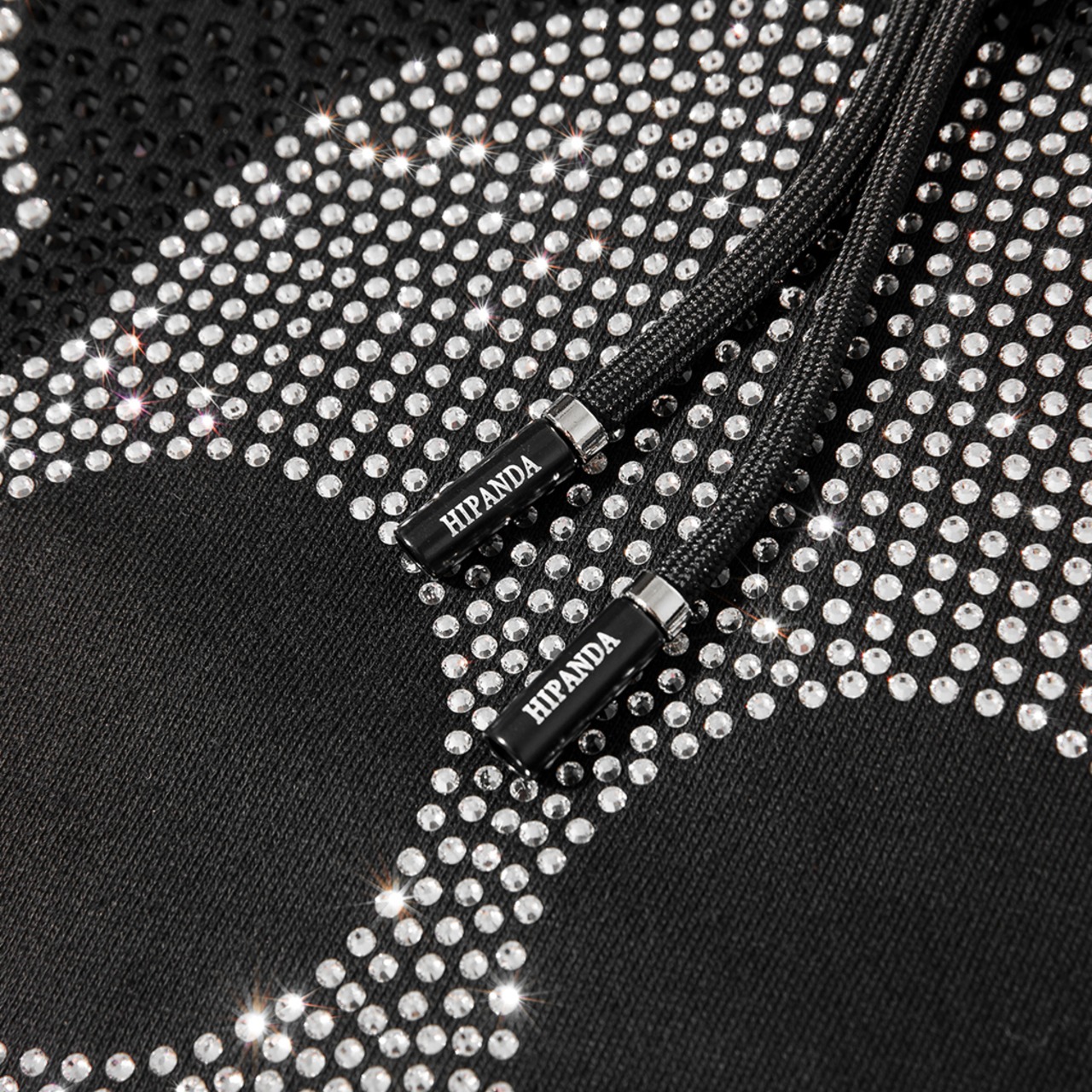 【HIPANDA 】1294/2300　ラインストーン フーディー スウェット RHINESTONE HOODIE SWEAT SHIRT / BLACK