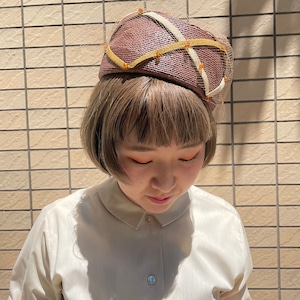 VINTAGE brown ribbon beads hat