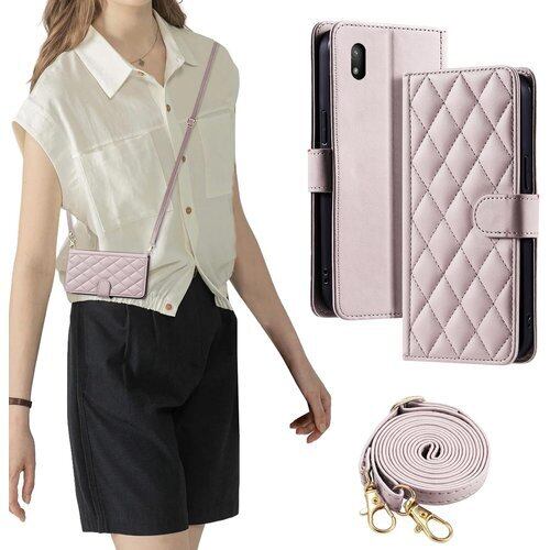 laddutoi FOR Sony Xperia Ace III SO-53C/ SOG08 ケース so-53c ケース 手帳型 おしゃれ ストラップ付き スタンド機能 カード収納 軽量 薄型 耐衝撃 高級PUレザー 滑り防止 財布型 内蔵マグネット 開閉式 チェック柄 上質 耐摩擦 マグネット式 肩掛け 斜め掛けーピンク 48