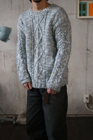 Hand-Knit Cable Crewneck Sweater
