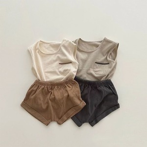 ベビー 夏新作 韓国風シンプル ノースリーブ＆パンツ 無地 セットアップ