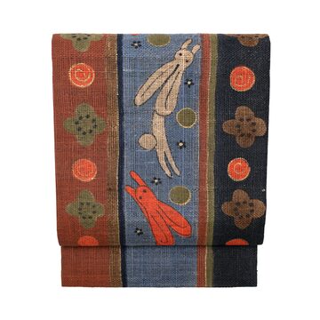 袋帯 横段花菱模様 象柄 花唐草 梨子色 O-3380 着物 きもの kimono 