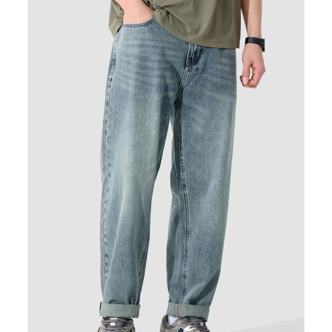 ワイドレッグ ミドルウエスト デニムパンツ 00187