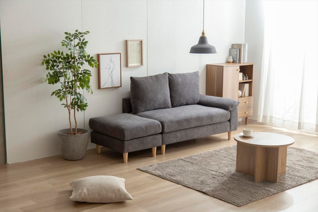 【2点セット】Mellow オットマン付き2人掛けカウチソファ