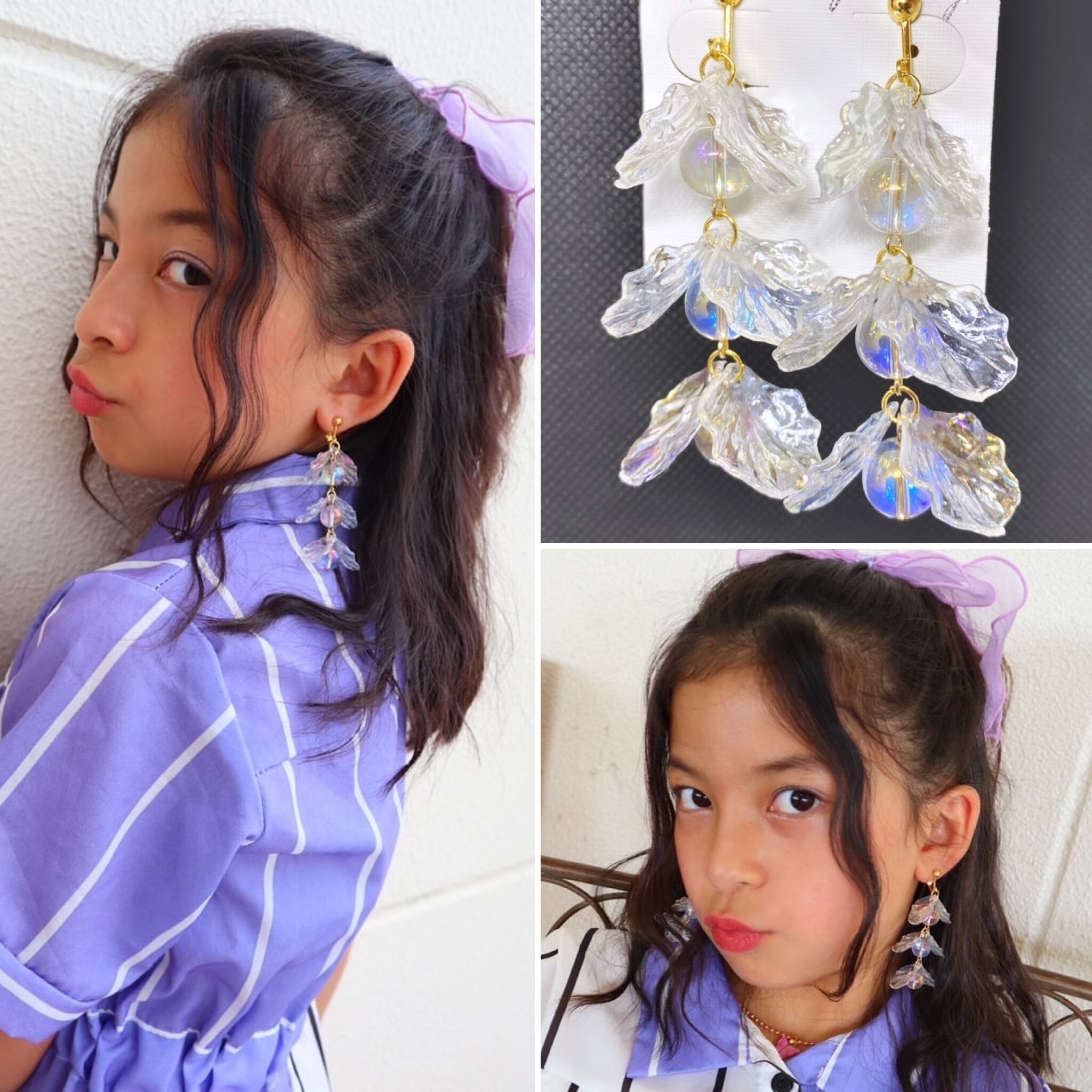 花びら × ビーズ☆大ぶりイヤリング | ＊34 accessory＊ 〜オリジナル 