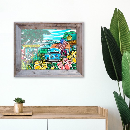Wood Panel L Size（Haleiwa Town）with Recycled Wood Frame