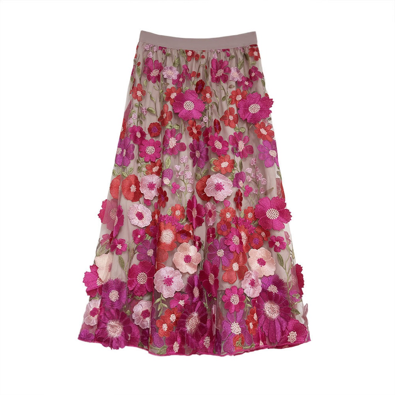 ブラッシュ・ペタル　フラワー刺繍スカート　M25177