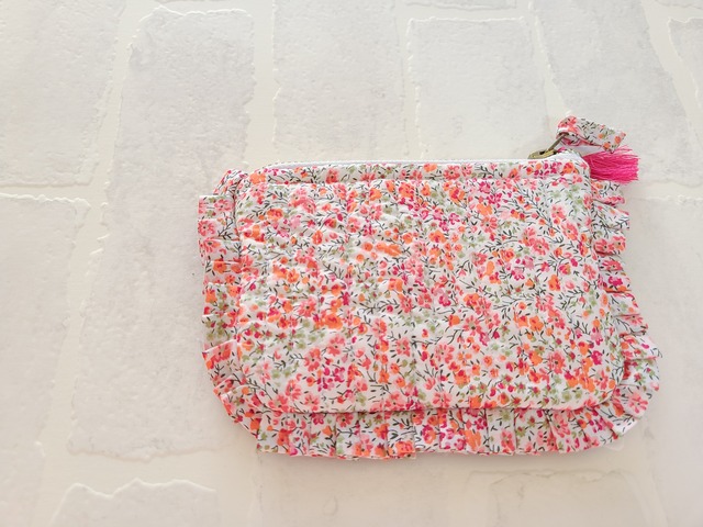 【Marie Puce 】⭐リバティ生地⭐pochette frou-frou Liverty  Phoebe corail