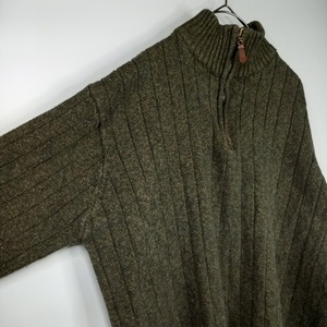 OSCAR DE LA RENTA　ハーフジップ　コットンニット　セーター　無地　中厚手　畦編み　カーキ　オリーブ　XXL