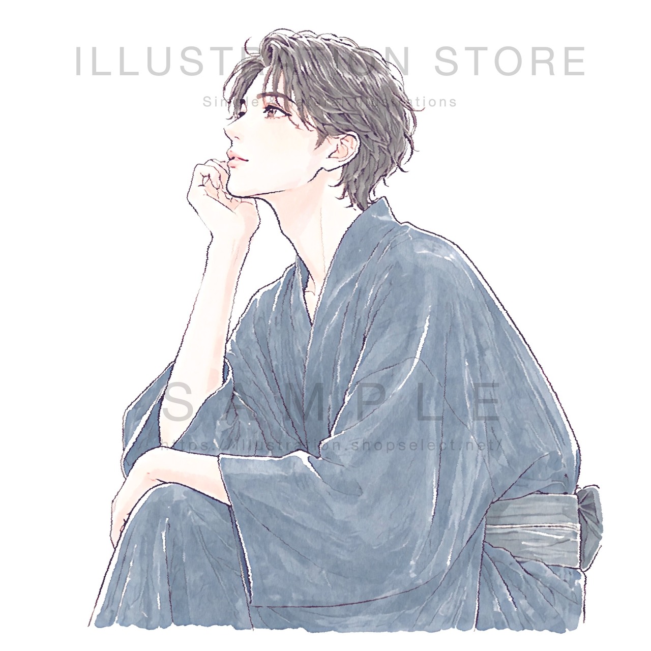 座る浴衣姿の男性のイラスト素材