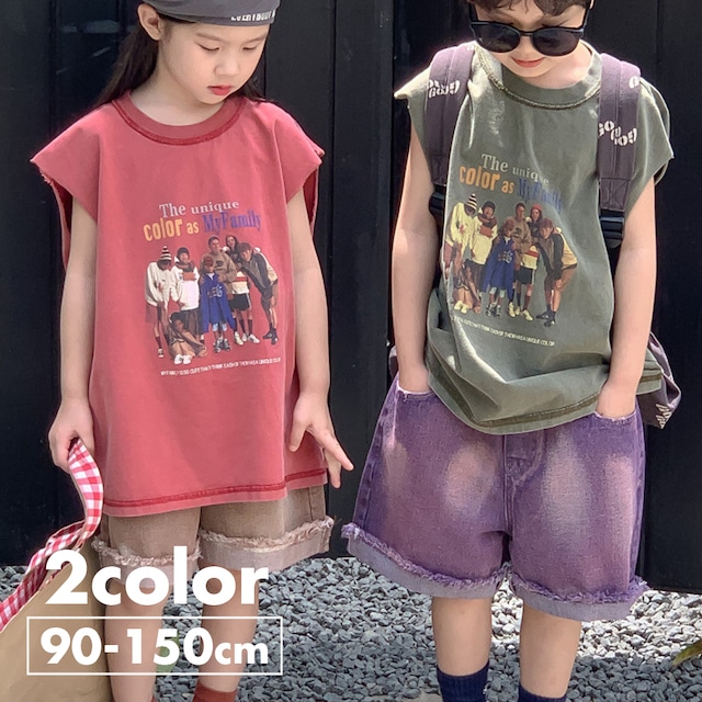 《取寄》アメリカンホームドラマノースリーブTシャツ （全２色） KMAI 韓国子供服 タンクトップ