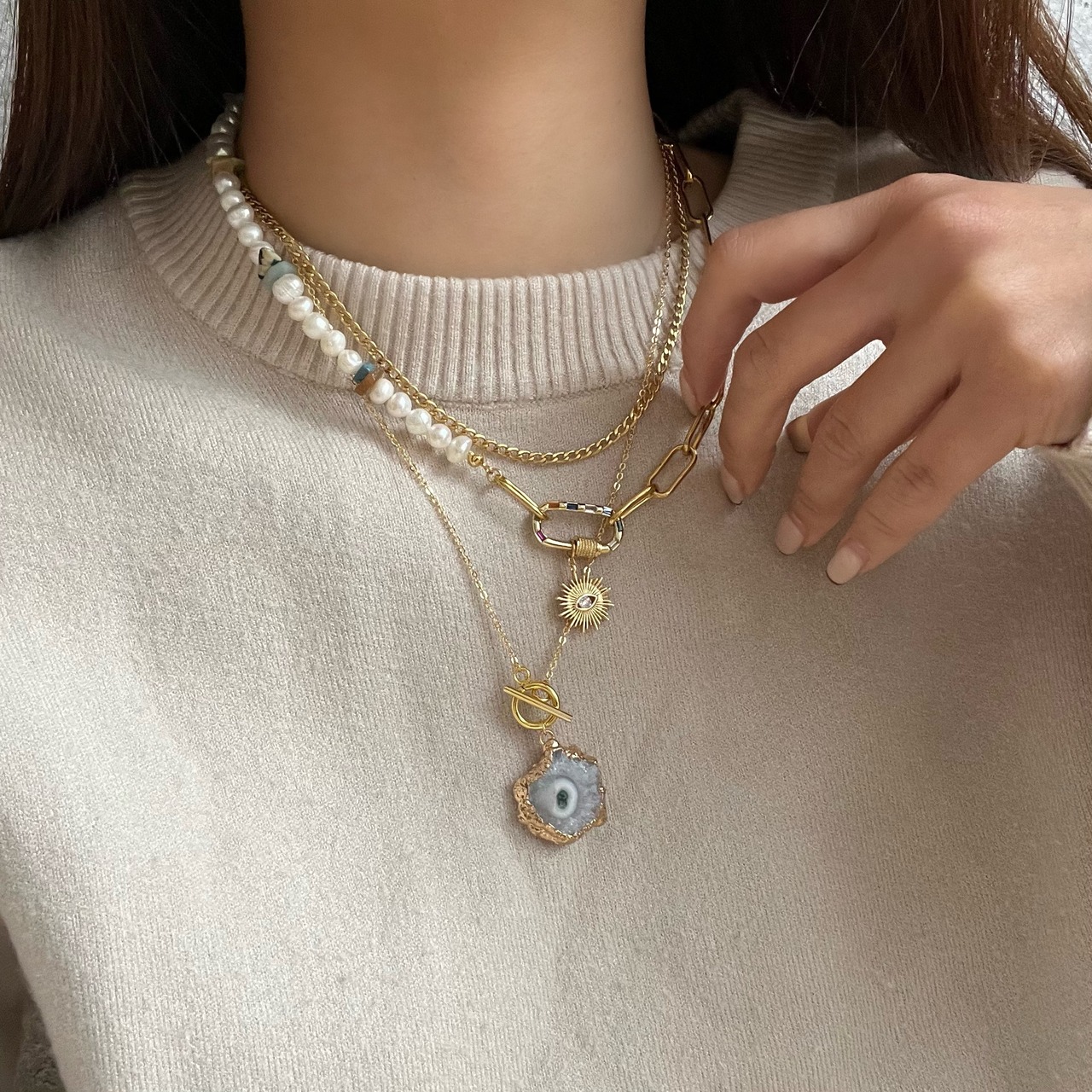 パール×チェーン　カラフルネックレス　［GSN029］