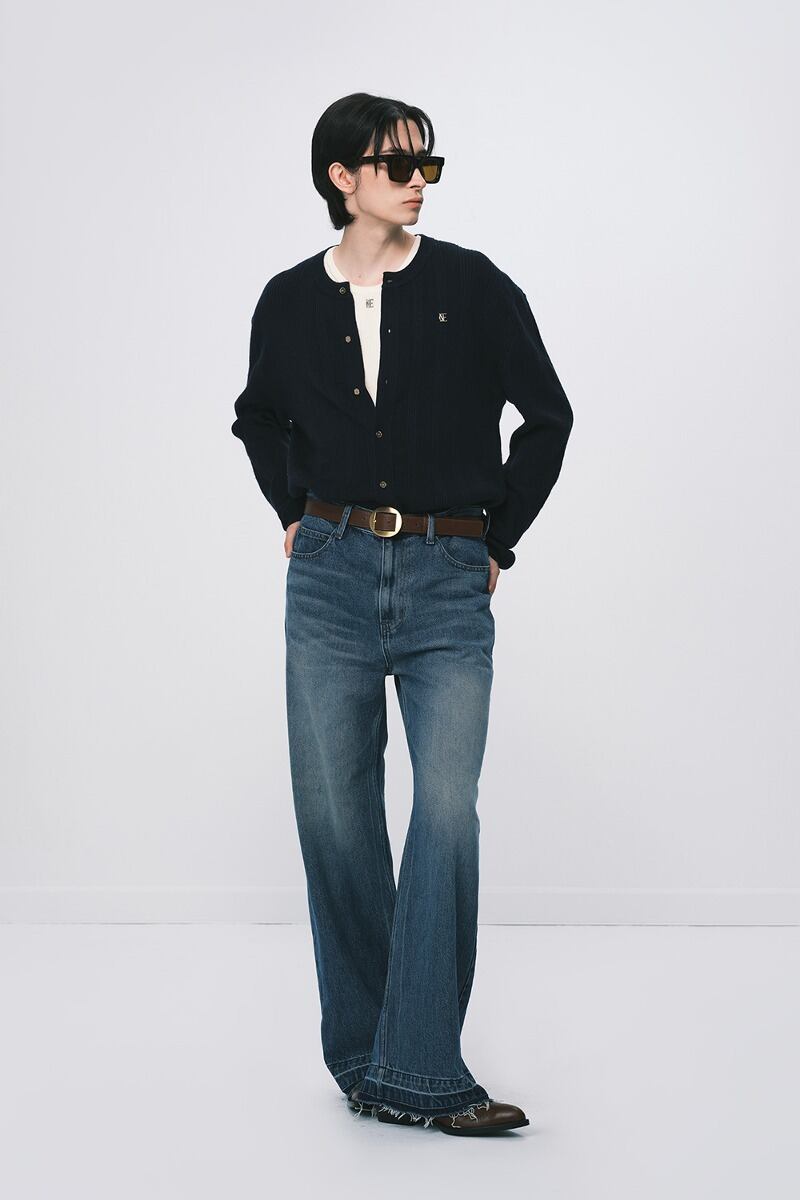 ☆RIIZE ウォンビン 着用！！【NOICE】M RIBBED KNIT CARDIGAN - NAVY