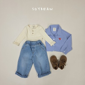 【SOY BEAN】 コットンヘンリーネックTシャツ／アイボリー（80–120cm）