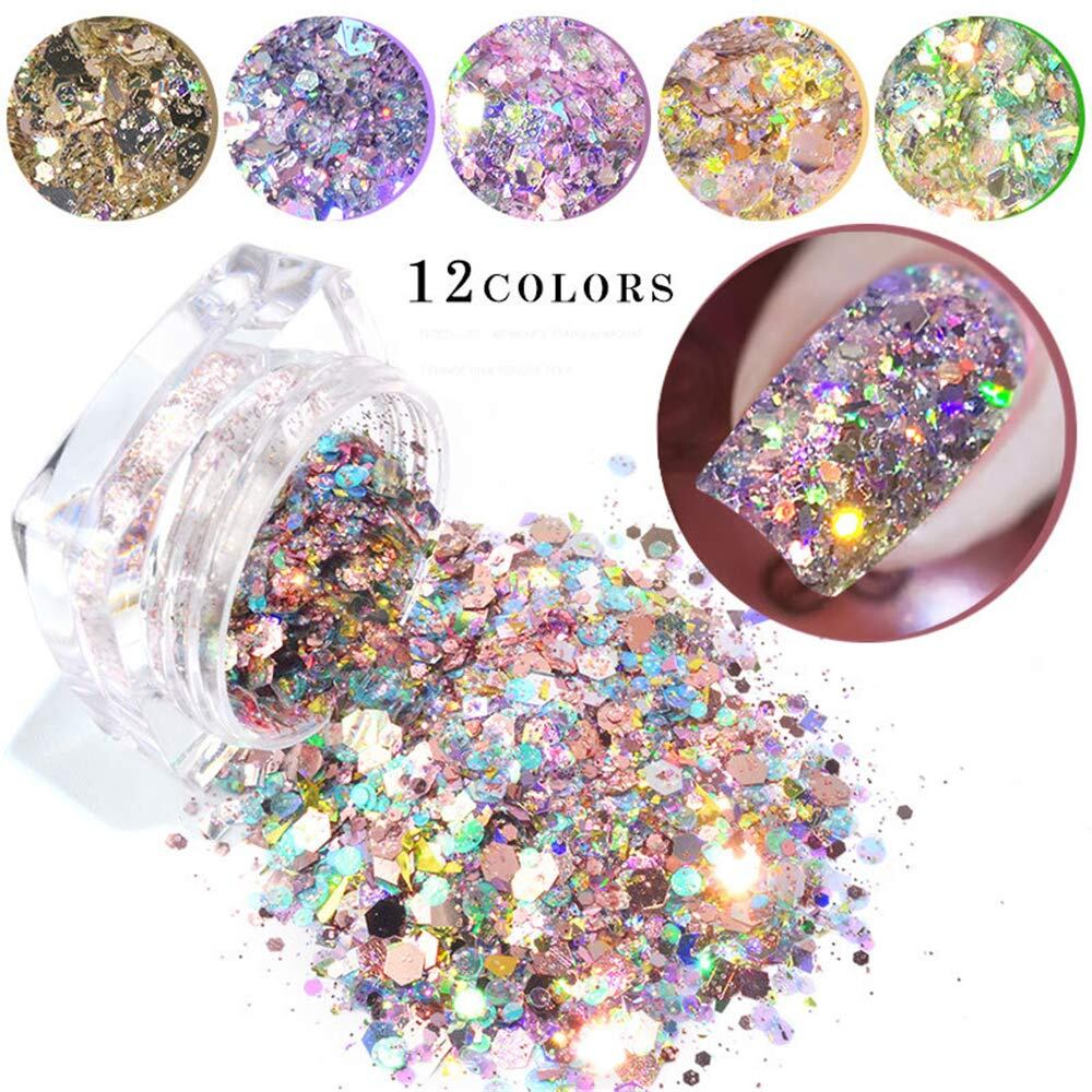 【特価処分】12色セット オーロラミクスサイズグリッタースパンコール ジェルネイル ネイルアートネイルデコレーション