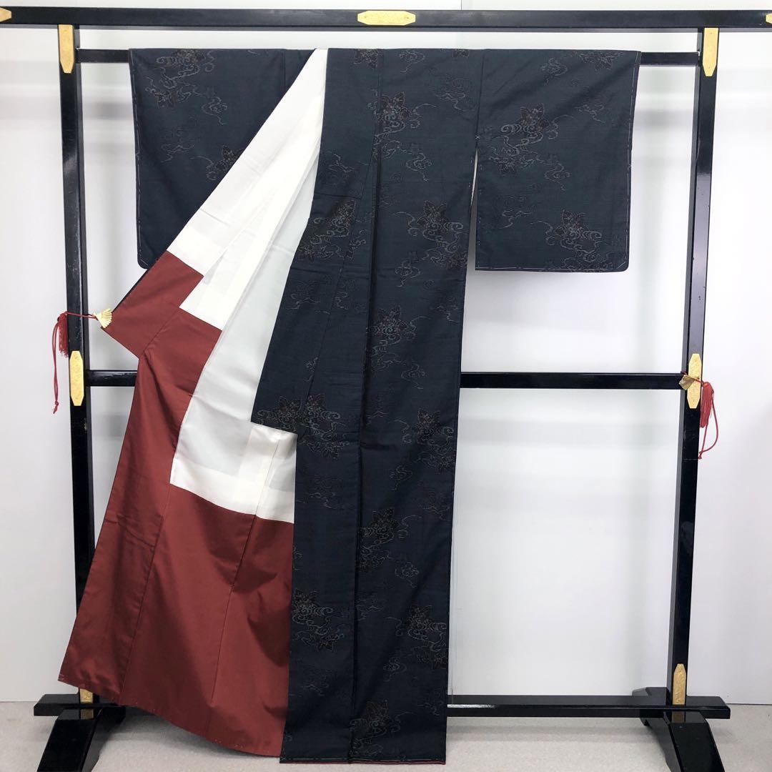 今季ブランド 着物 大島紬 NK-750 藍泥染 おふだ 花札 花柄 着物