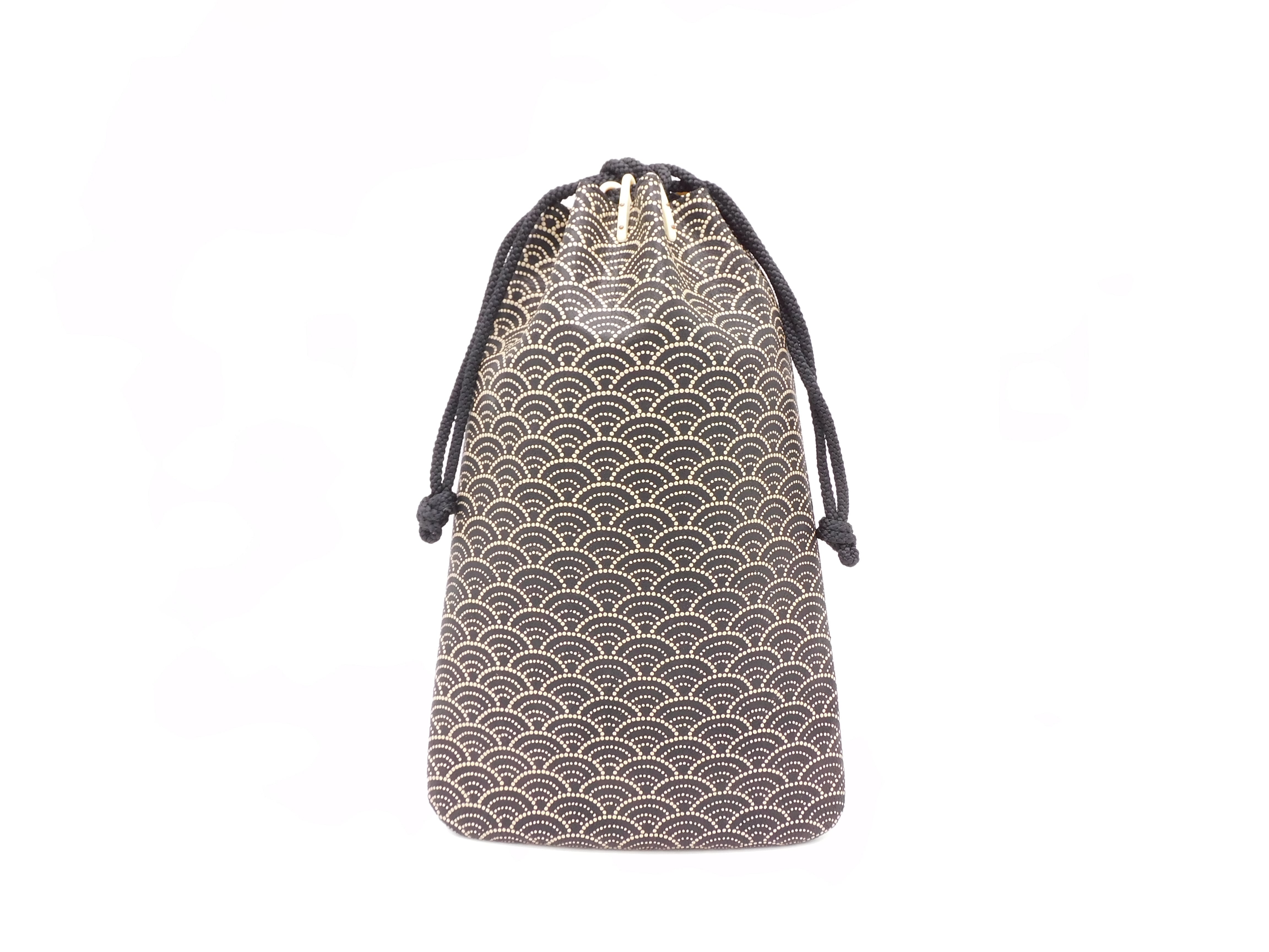 合切袋(小)黒/白 青海波柄