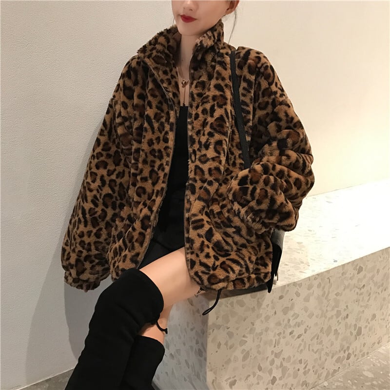 ふわもこ レトロ ガーリー レオパード フリースジャケット レディース 